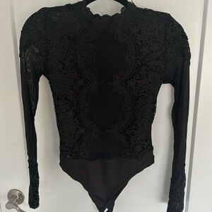 Sheer Lace Fashion Nova Long Sleeve Bodysuit